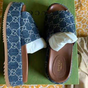 Denim GG Delave Blue Tea Gucci Slides